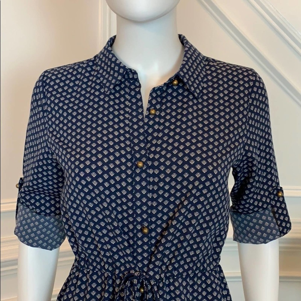 Maison Jules Printed Drawstring Button Down Dress - image 7